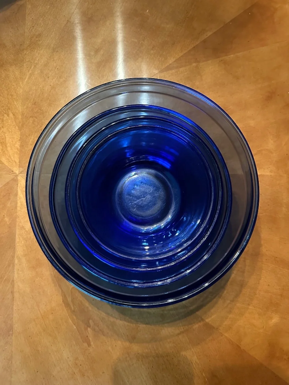 4 Vintage Anchor Hocking Blue Glass Nesting Bowl Set 4pc Rare 4 qt Bowl